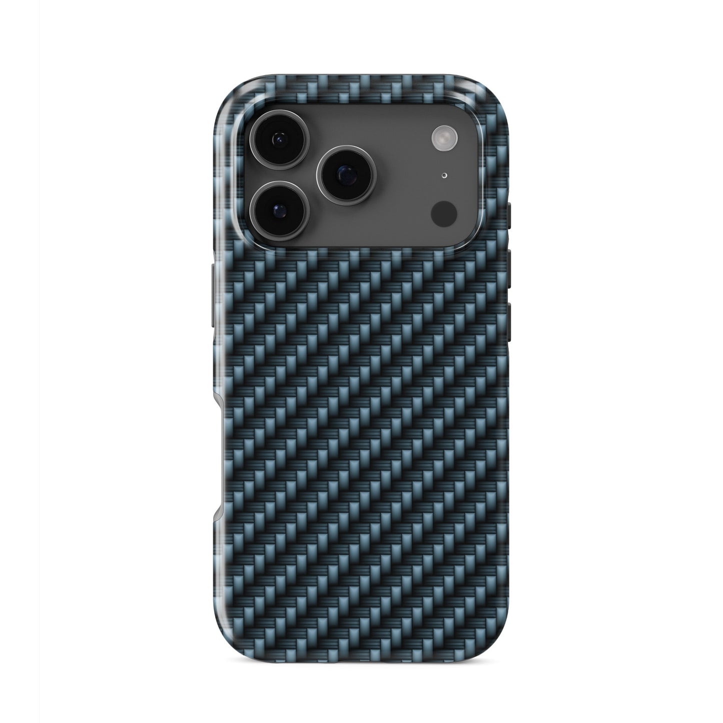 Blue carbon weave pattern tough phone case with glossy finish and modern woven texture