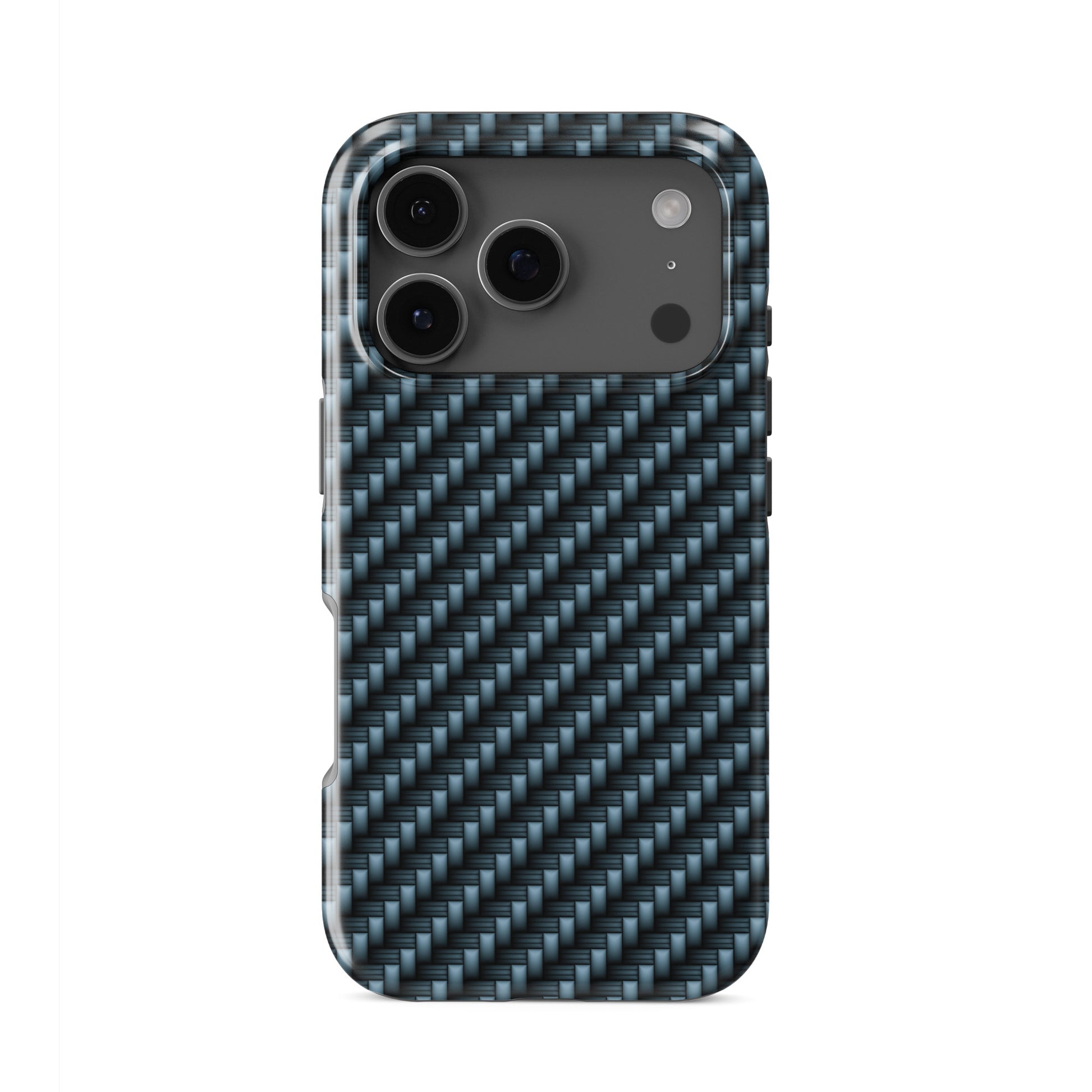 Blue carbon weave pattern tough phone case with glossy finish and modern woven texture