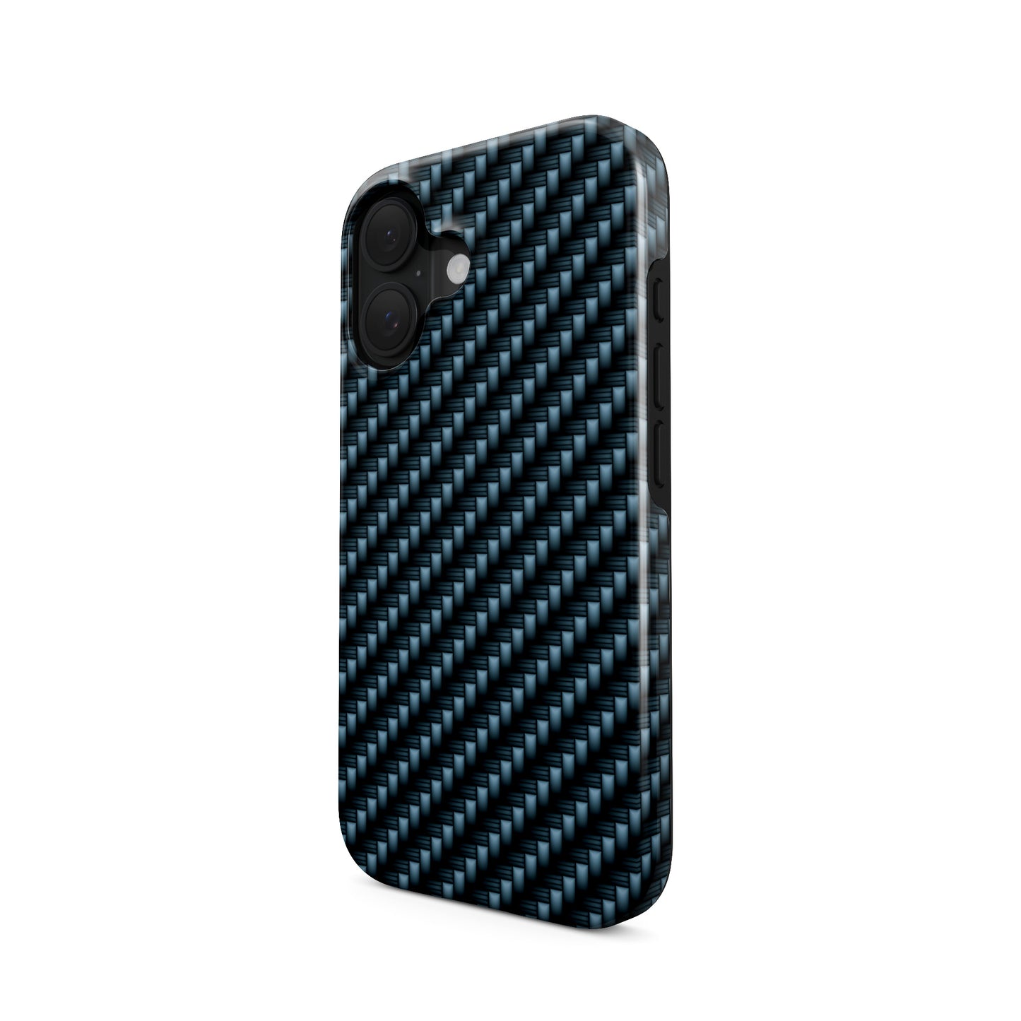 Blue carbon weave pattern tough phone case with glossy finish and modern woven texture