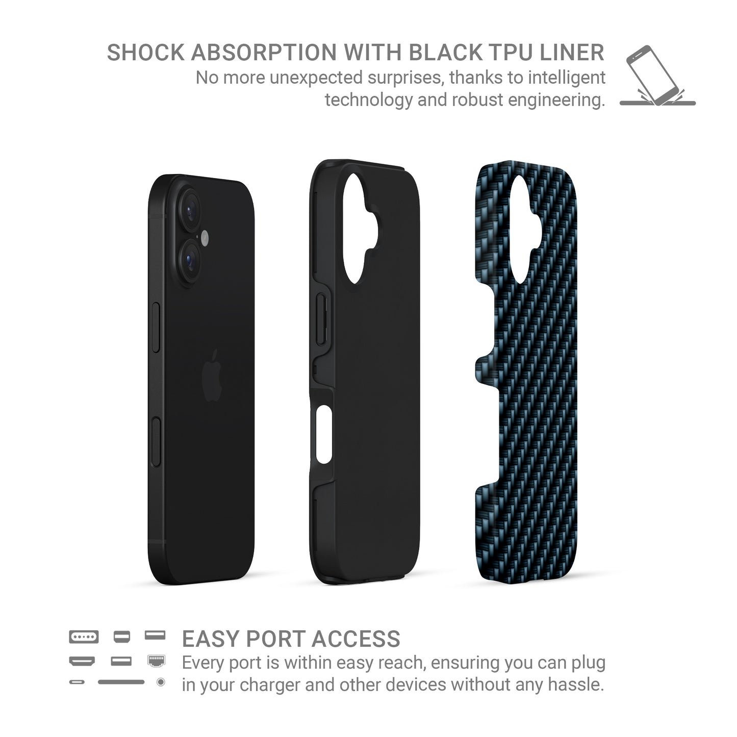 Blue carbon weave pattern tough phone case with glossy finish and modern woven texture