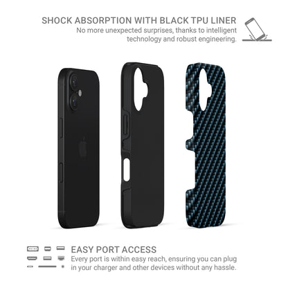 Blue carbon weave pattern tough phone case with glossy finish and modern woven texture