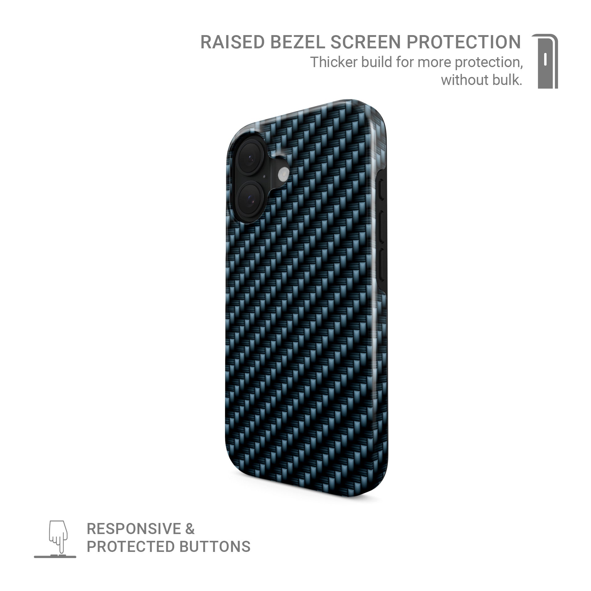 Blue carbon weave pattern tough phone case with glossy finish and modern woven texture