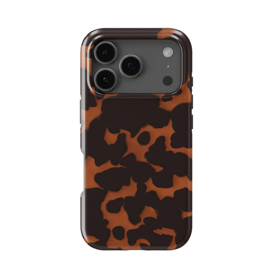 Amber Eclipse tough phone case with tortoiseshell pattern, dual layer build, and glossy finish for everyday protection.