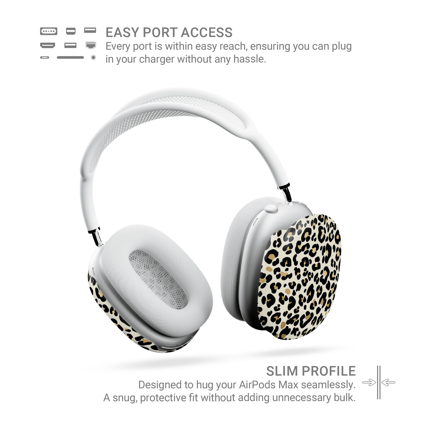 Case and Charm | Golden Prowl Leopard Print Protective Apple AirPods Max Case - Tech Accessories