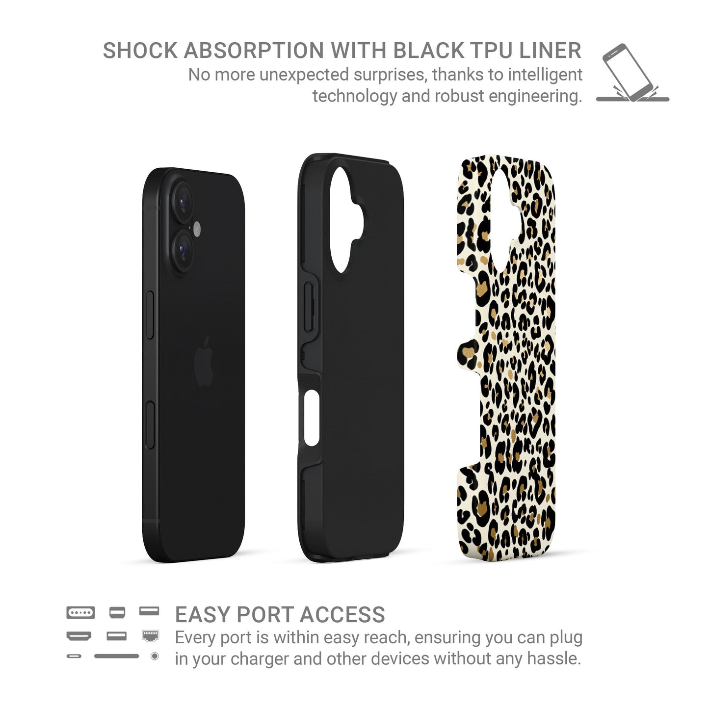 Leopard print tough protective phone case for iPhone, Samsung and Pixel