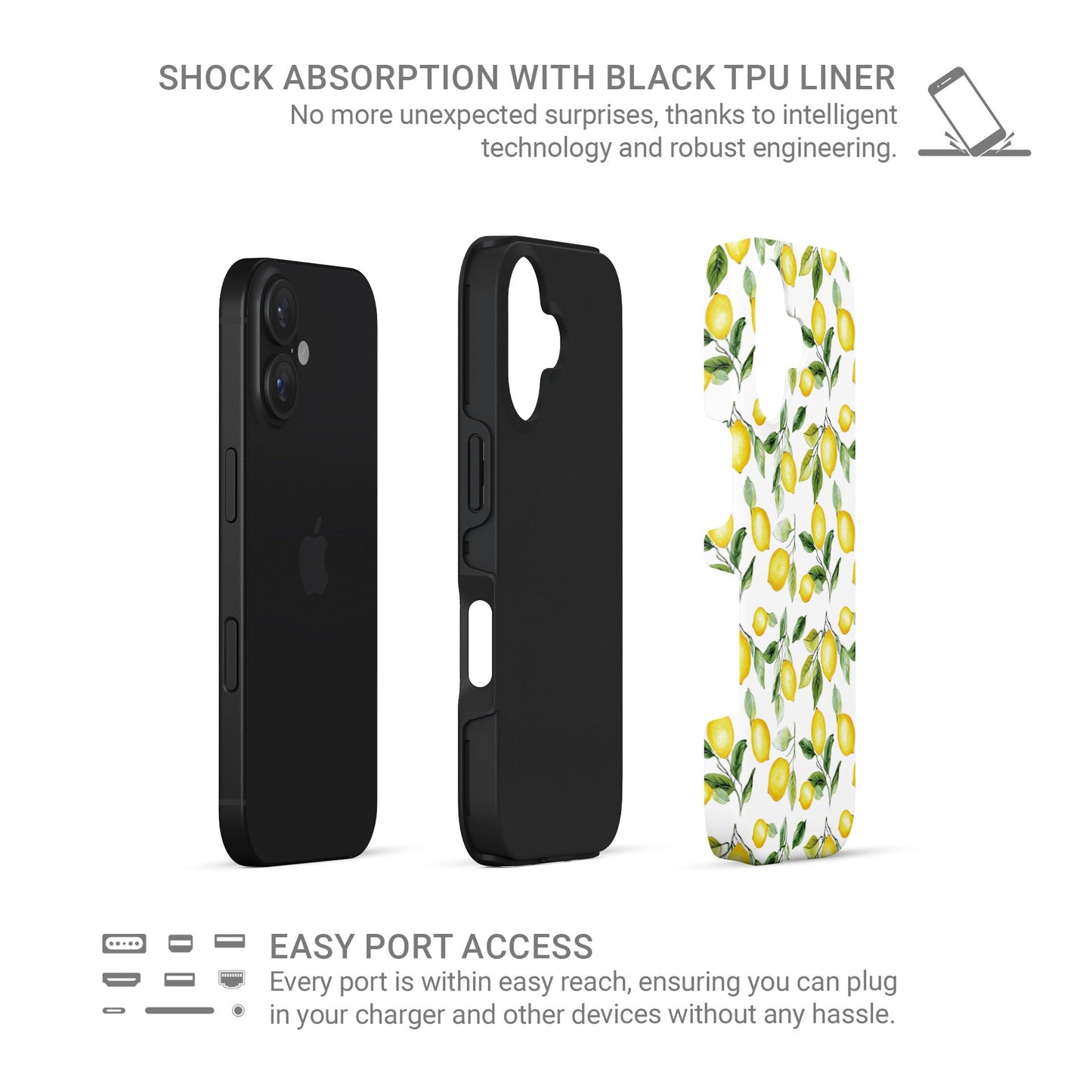 Case and Charm Lemon tough protective phone case for iPhone, Samsung and Pixel