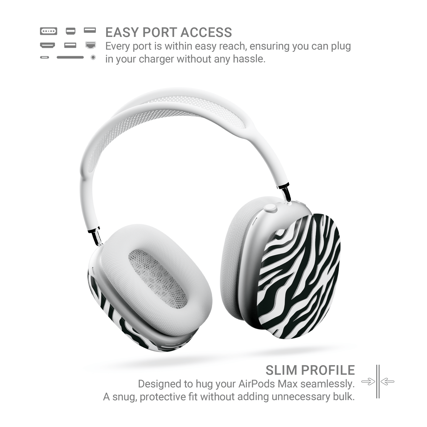 Case and Charm | Zebra Print Nocturnal Stride Protective Apple AirPods Max Case - Tech Accessories