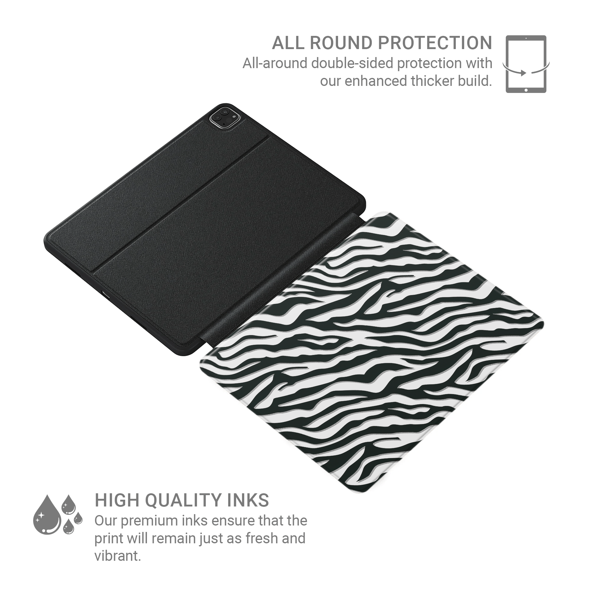 Case and Charm | Zebra Print Nocturnal Stride Protective Vegan leather Case - Tech Accessories