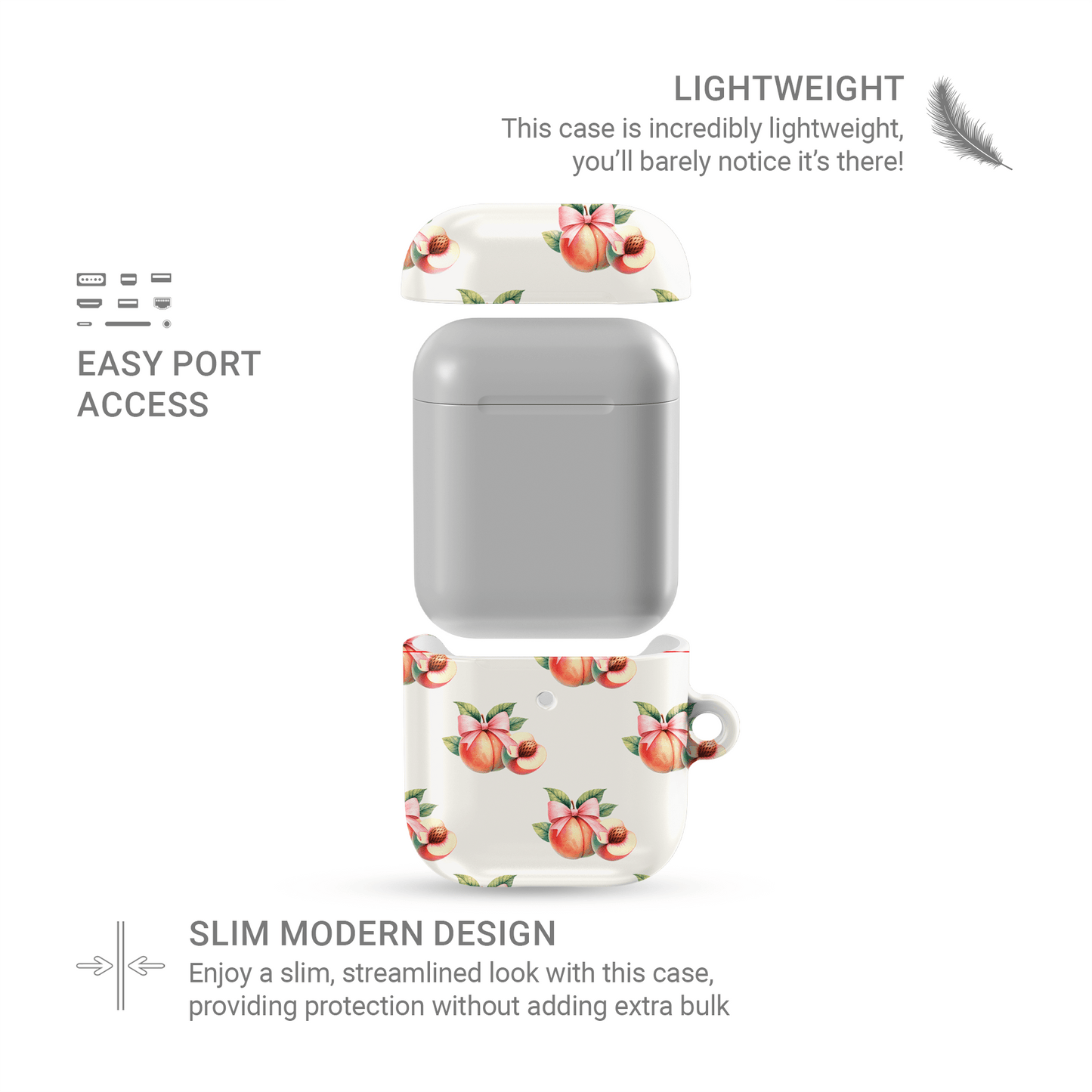 Peachy Charm | Protective Apple AirPods Tough Case - Case & Charm