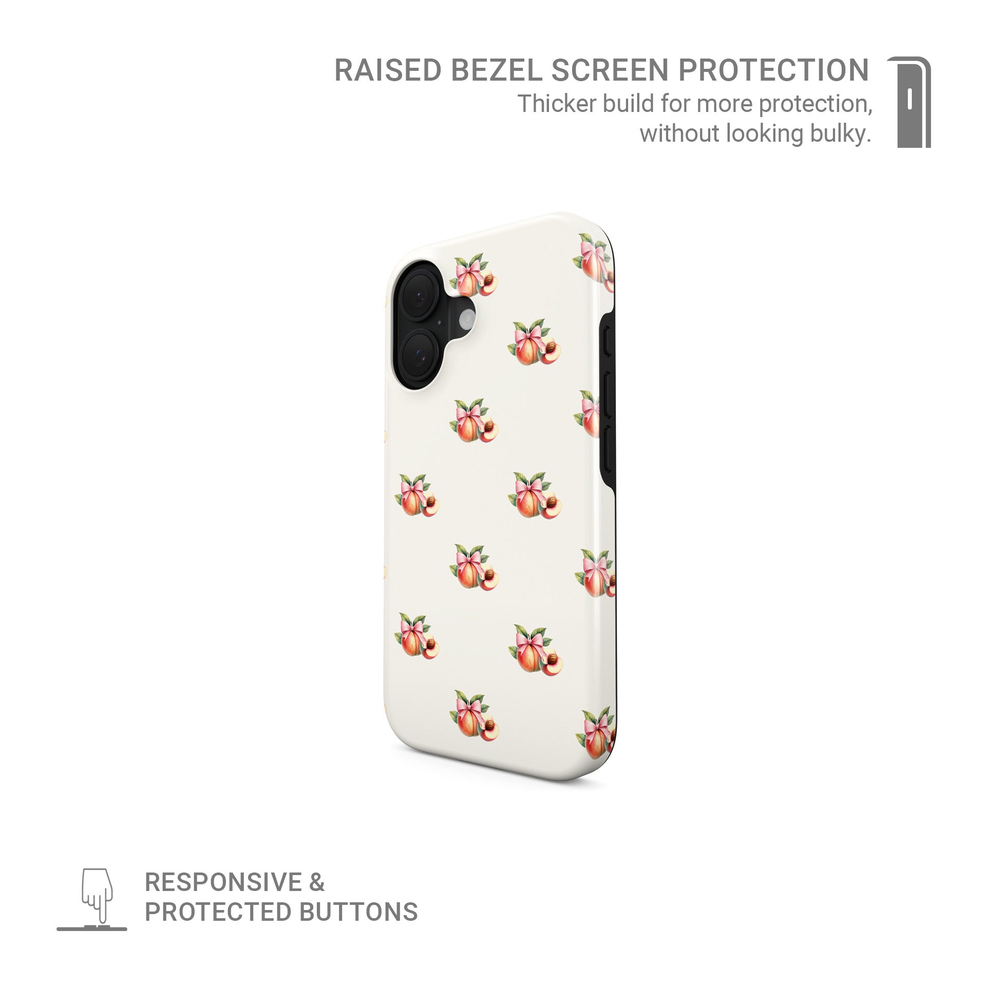 Case and Charm Peach fruit tough protective phone case for iPhone, Samsung and Pixel