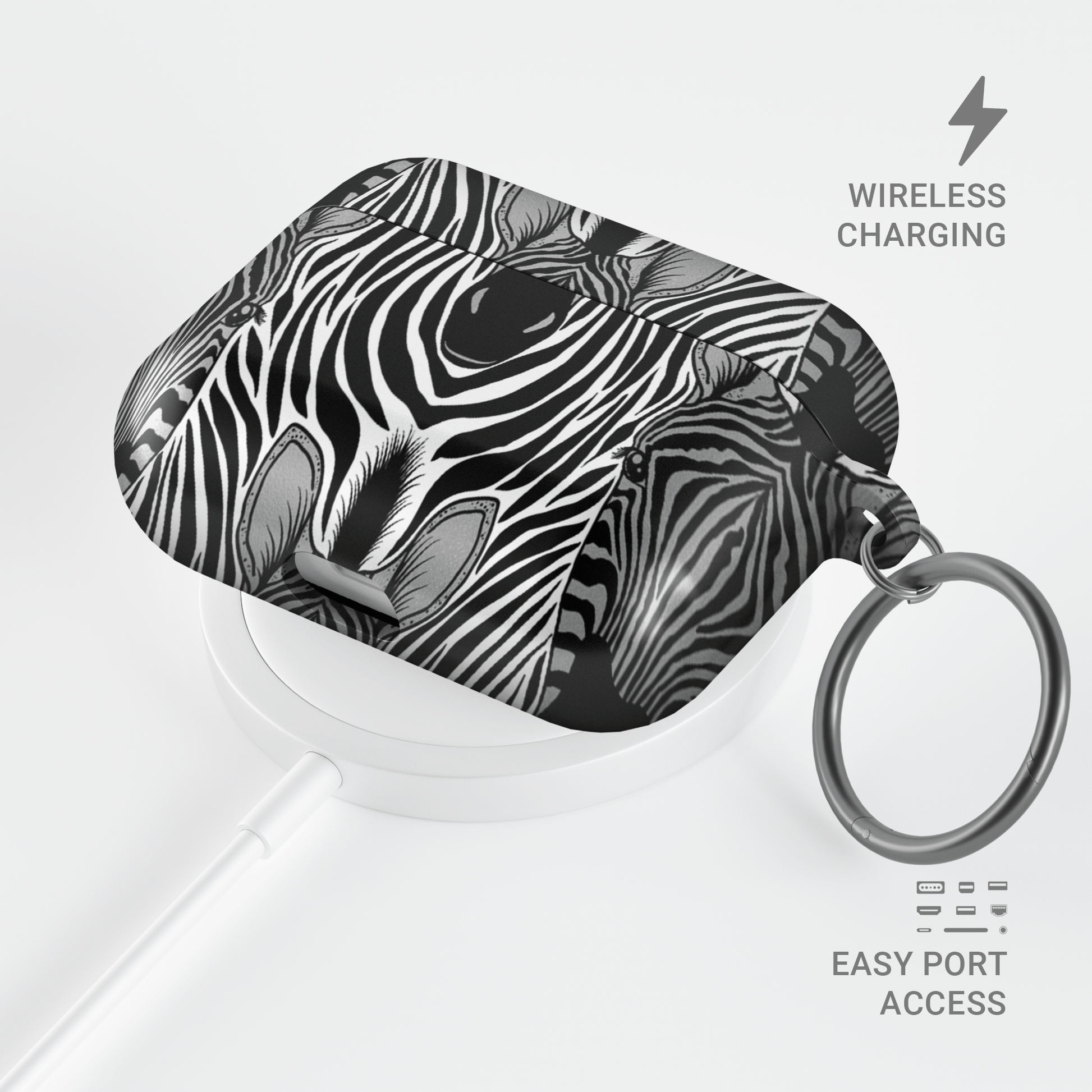 Case and Charm | Zebra Print Savanna Standoff Protective Apple AirPods Tough Case - Tech Accessories