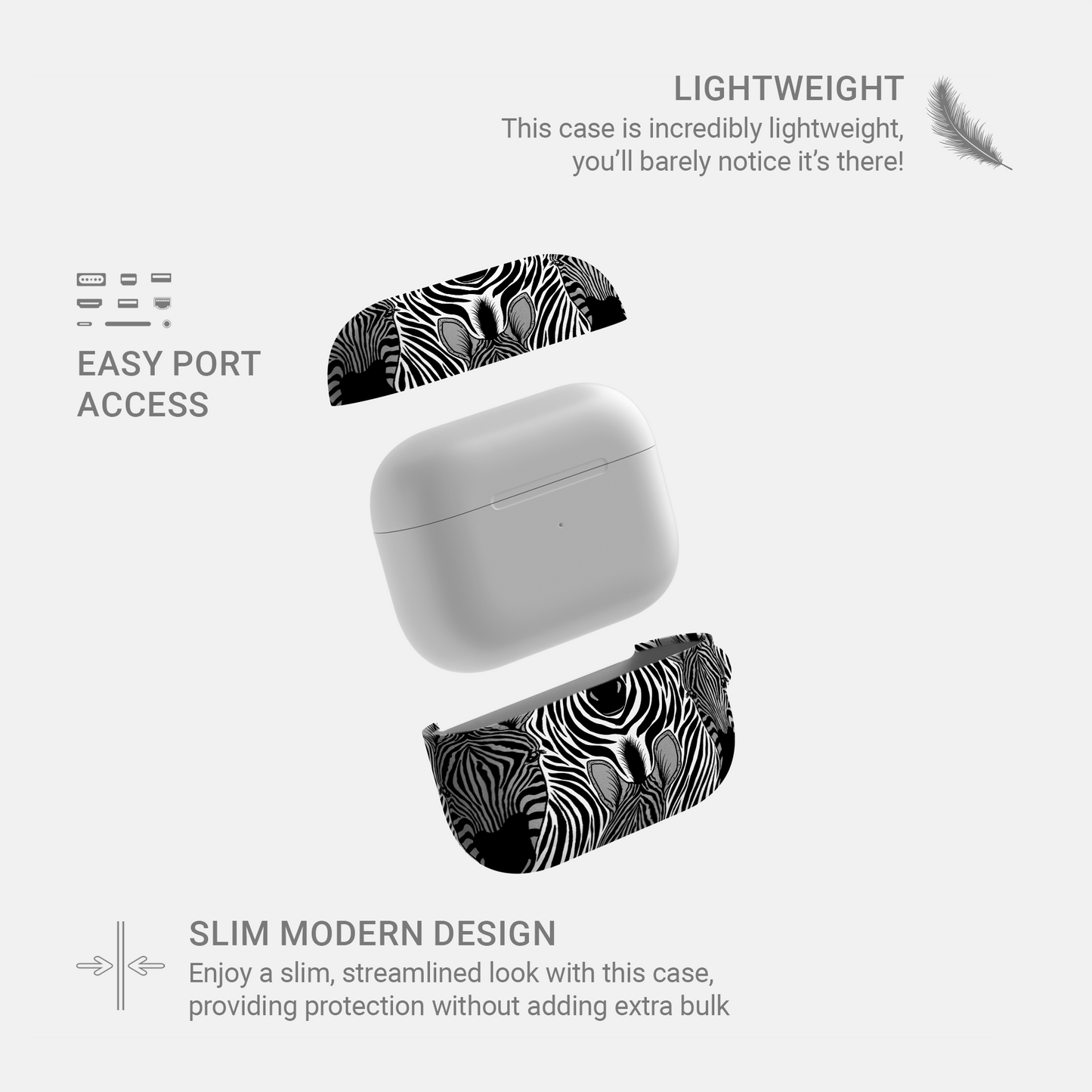 Case and Charm | Zebra Print Savanna Standoff Protective Apple AirPods Tough Case - Tech Accessories