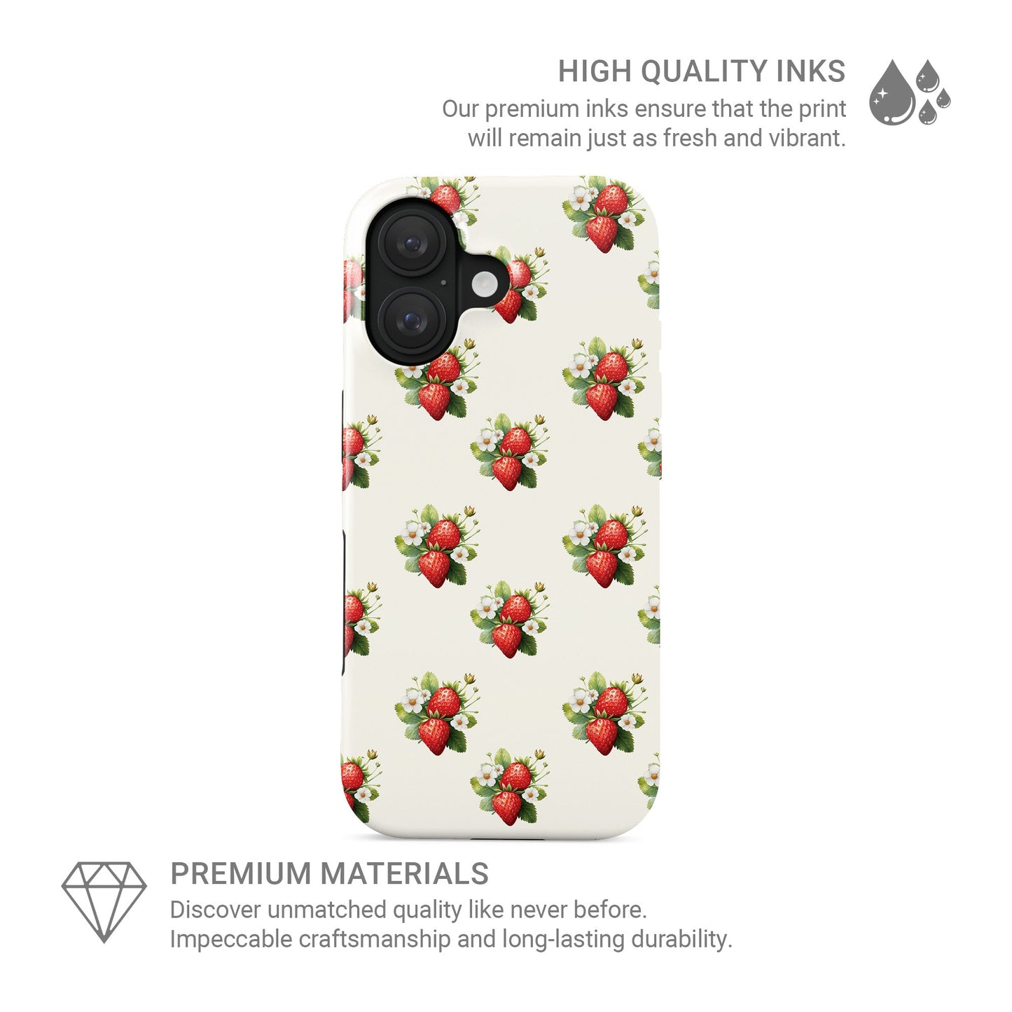 Case and Charm Strawberry tough protective phone case for iPhone, Samsung and Pixel