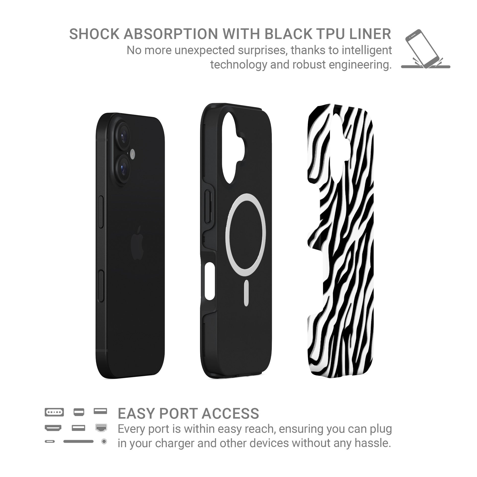 Zebra print MagSafe tough protective phone case