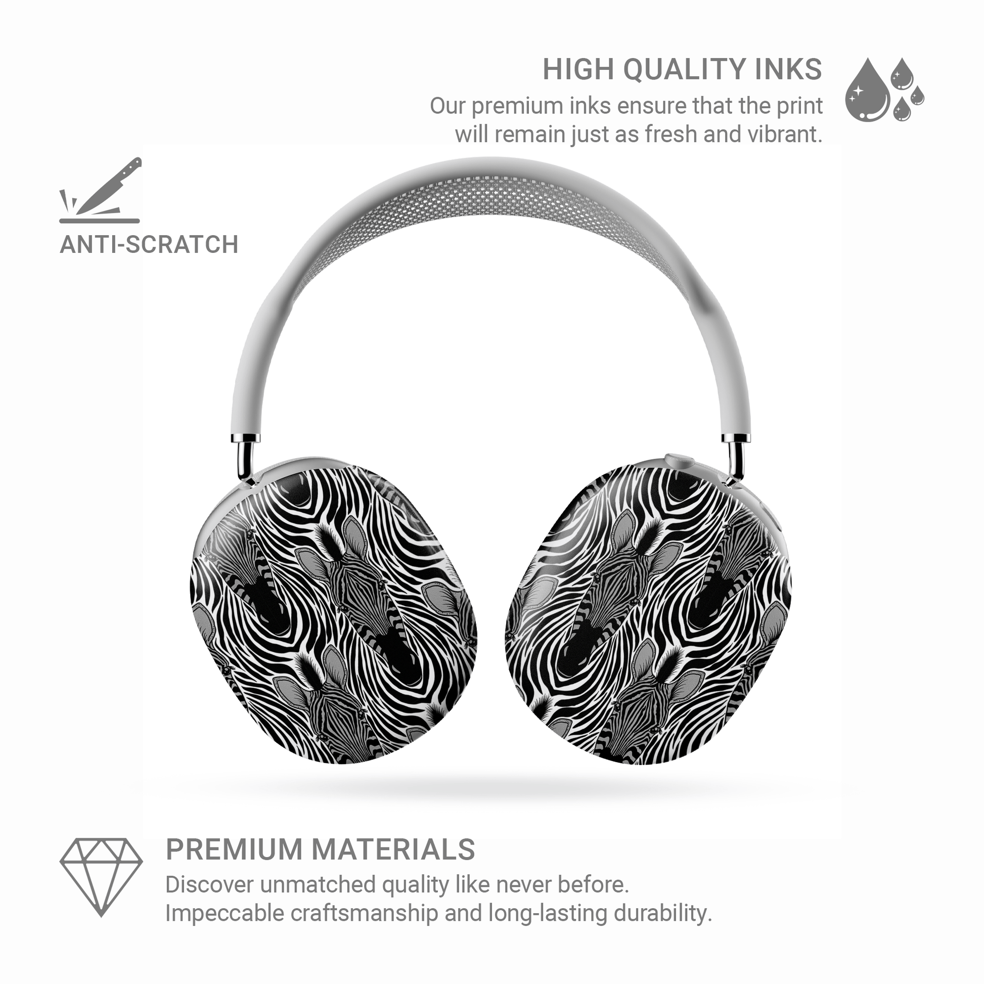 Case and Charm | Zebra Print Savanna Standoff Protective Apple AirPods Max Tough Case - Tech Accessories