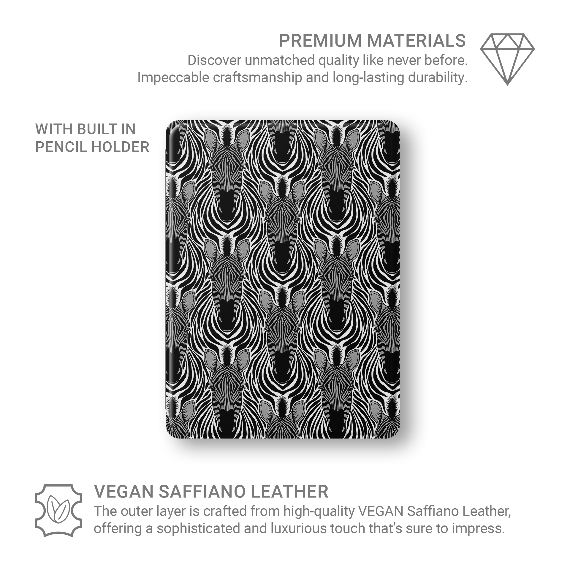 Case and Charm | Zebra Print Savanna Standoff Protective Apple iPad Vegan Leather Case - Tech Accessories