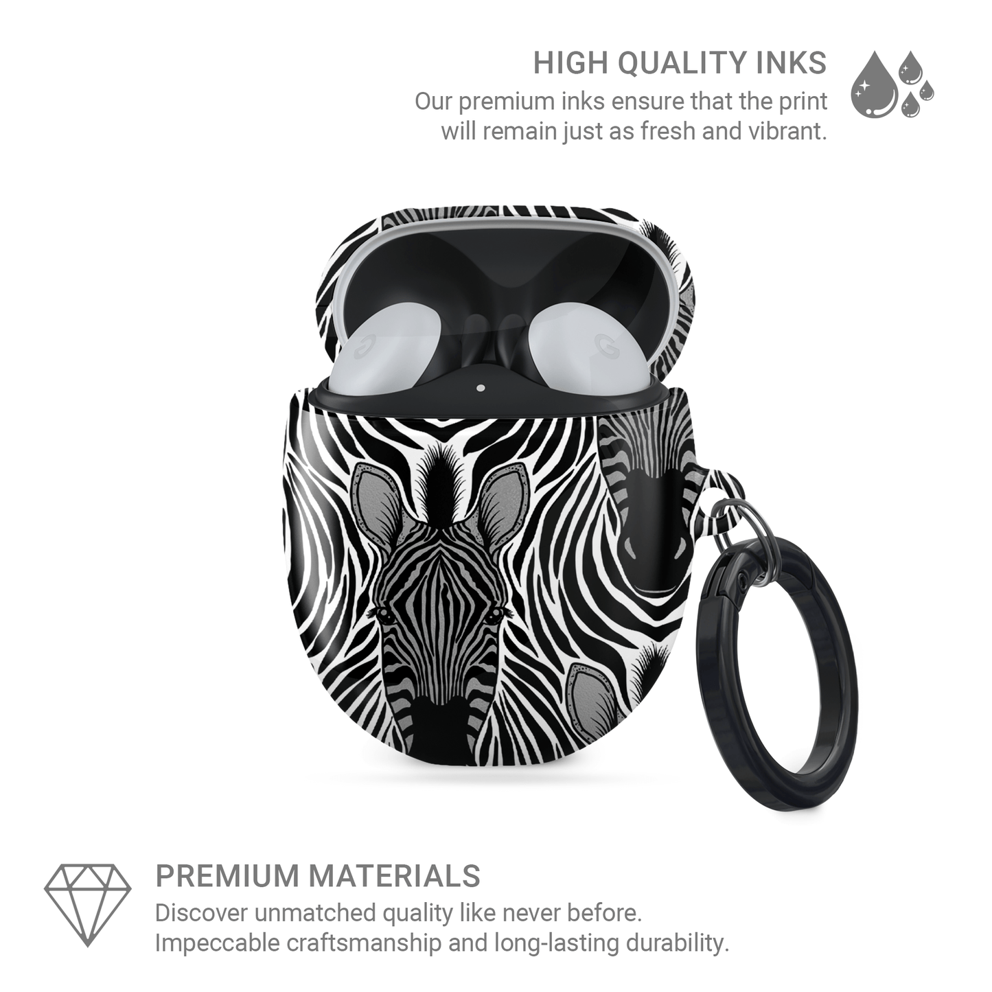 Case and Charm | Zebra Print Savanna Standoff Protective Google Pixel Buds Tough Case - Tech Accessories