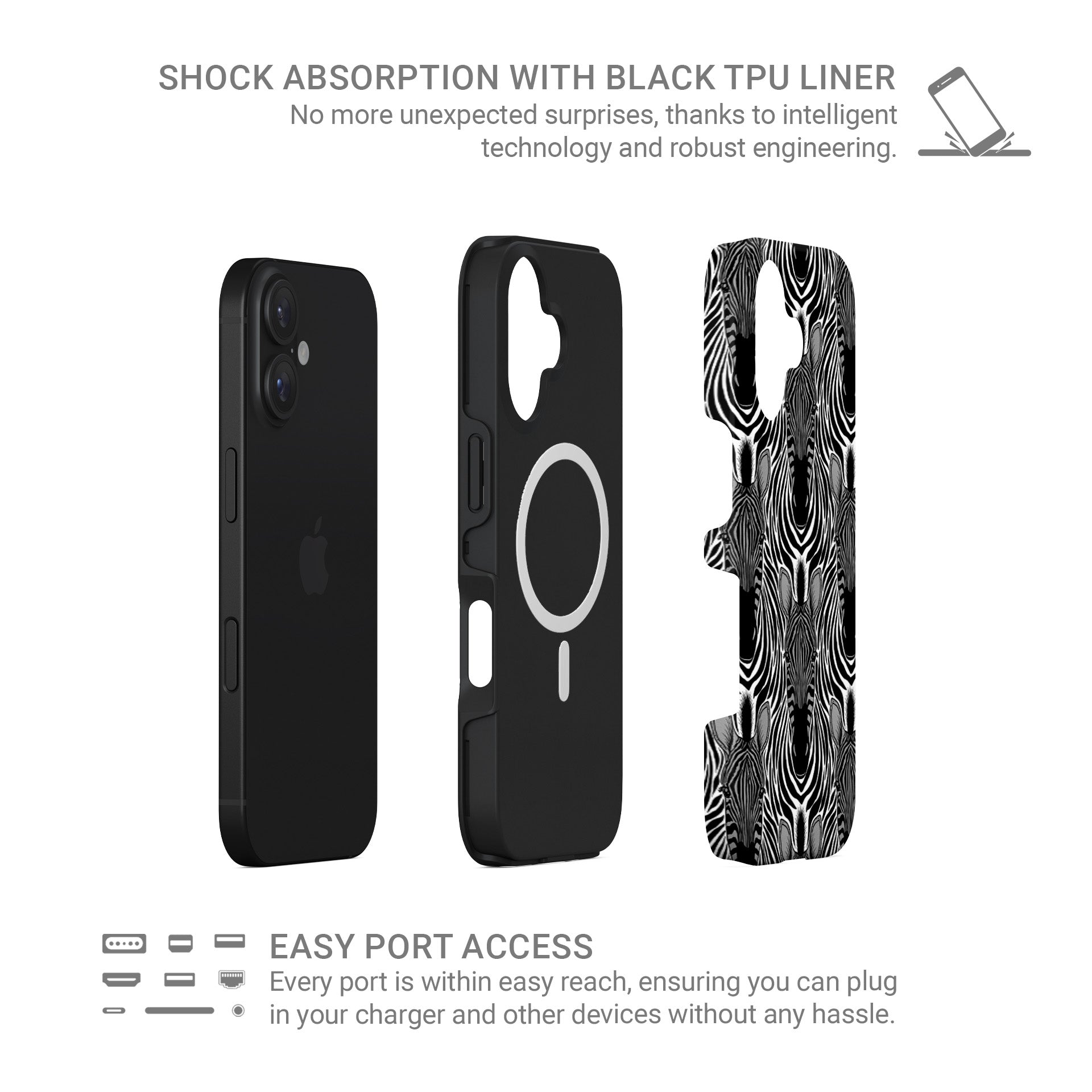 Zebra print MagSafe tough protective phone case