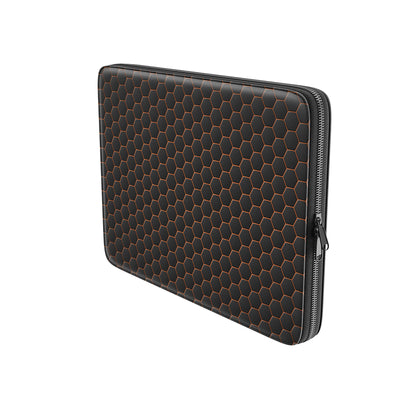 Copper Surge laptop case with black hexagon honeycomb pattern and copper accents, shown as a slim padded protective laptop sleeve.