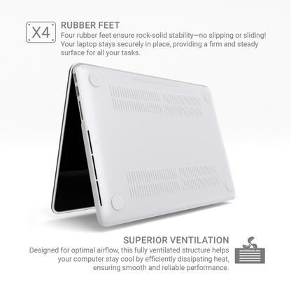 Slim MacBook protective case base with airflow vents and stabilising rubber feet