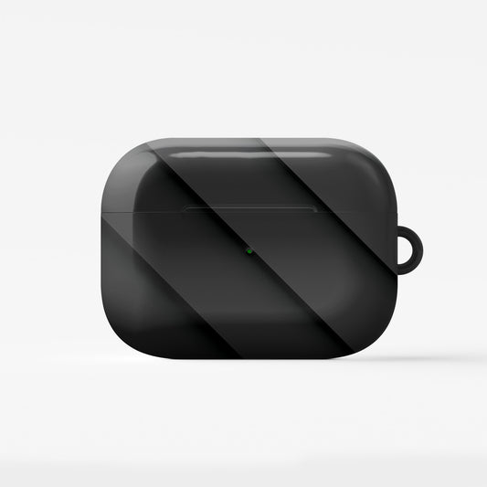 Midnight Panels AirPods tough case with smooth diagonal panel print and glossy black finish