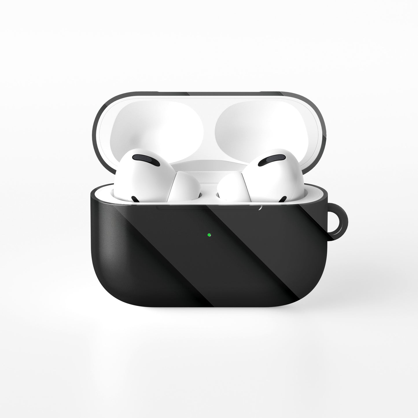 Midnight Panels AirPods tough case with smooth diagonal panel print and glossy black finish