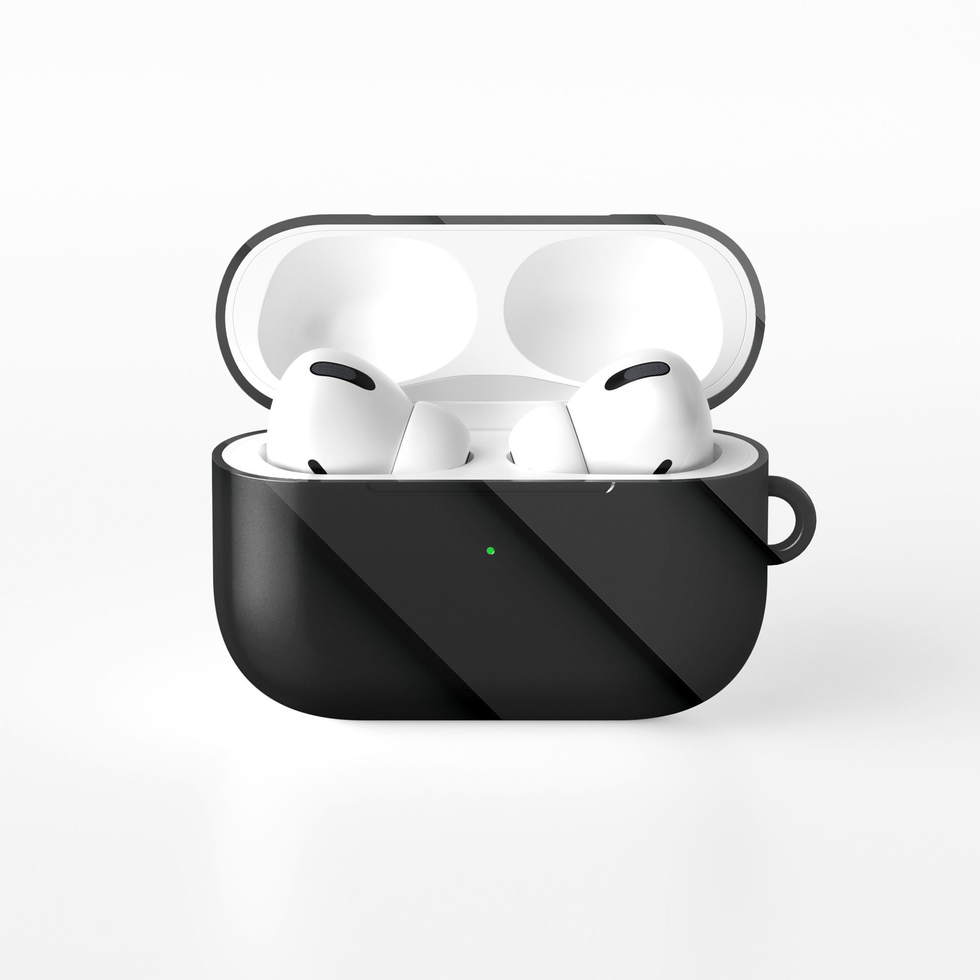 Midnight Panels AirPods tough case with smooth diagonal panel print and glossy black finish