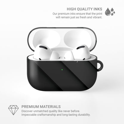 Midnight Panels AirPods tough case with smooth diagonal panel print and glossy black finish