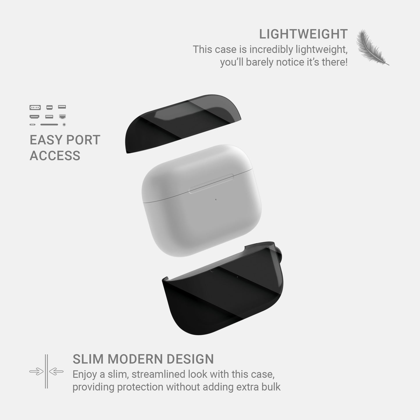 Midnight Panels AirPods tough case with smooth diagonal panel print and glossy black finish
