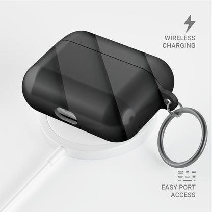 Midnight Panels AirPods tough case with smooth diagonal panel print and glossy black finish