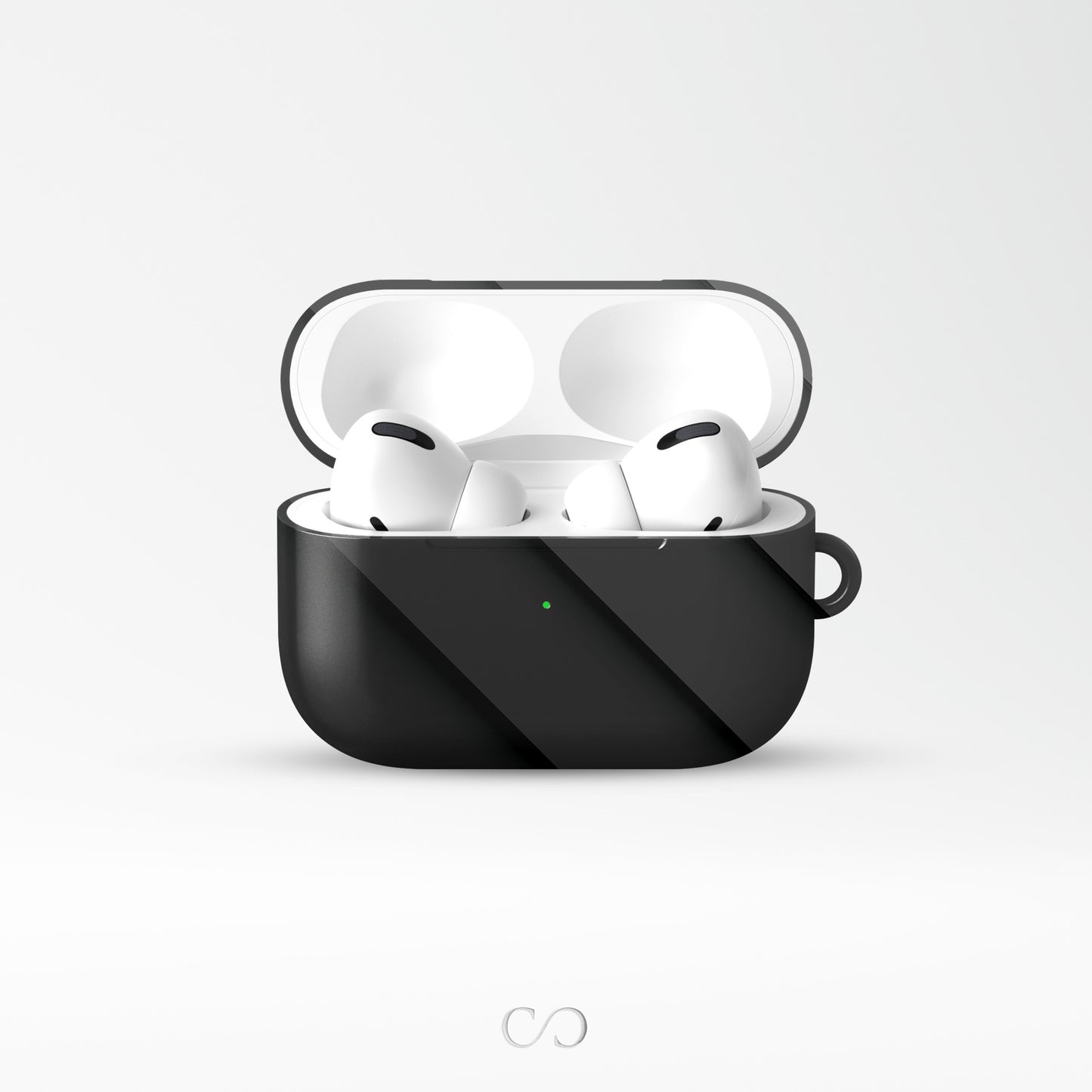 Midnight Panels AirPods tough case with smooth diagonal panel print and glossy black finish