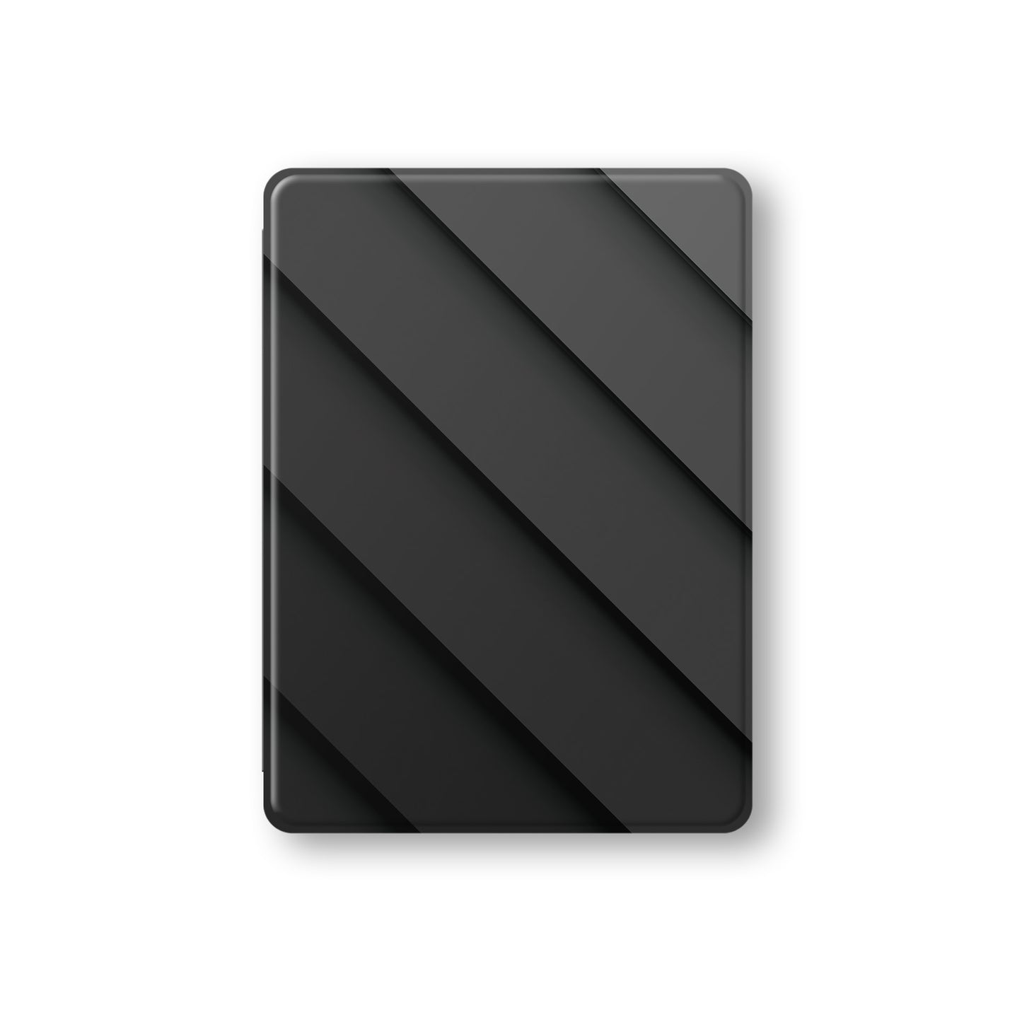 Midnight Panels Apple iPad case with diagonal panel design, vegan Saffiano leather exterior and slim folio style with Apple Pencil holder