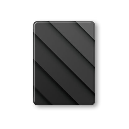 Midnight Panels Apple iPad case with diagonal panel design, vegan Saffiano leather exterior and slim folio style with Apple Pencil holder