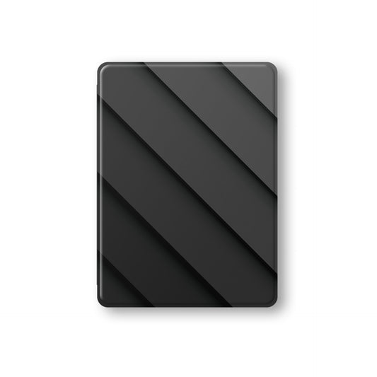 Midnight Panels Apple iPad case with diagonal panel design, vegan Saffiano leather exterior and slim folio style with Apple Pencil holder