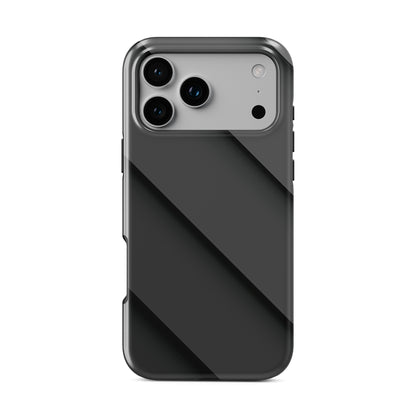 Black diagonal panel pattern printed on a glossy dual-layer MagSafe tough phone case with a sleek minimalist design.