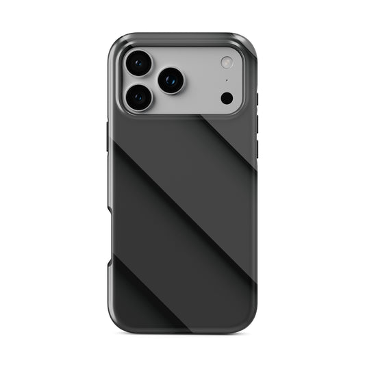 Black diagonal panel pattern printed on a glossy dual-layer MagSafe tough phone case with a sleek minimalist design.