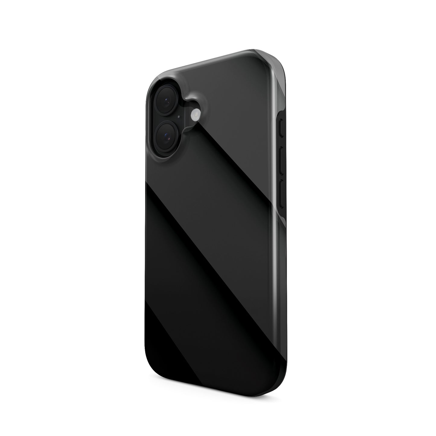 Black diagonal panel pattern printed on a glossy dual-layer MagSafe tough phone case with a sleek minimalist design.