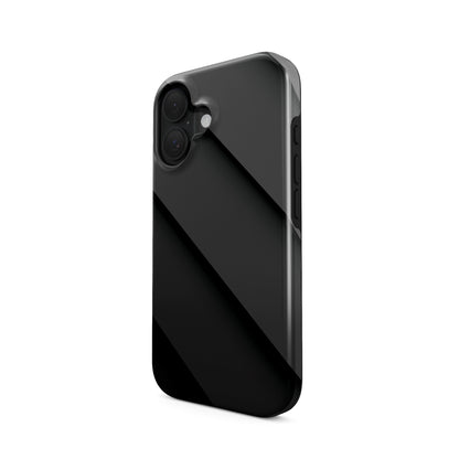 Black diagonal panel pattern printed on a glossy dual-layer MagSafe tough phone case with a sleek minimalist design.