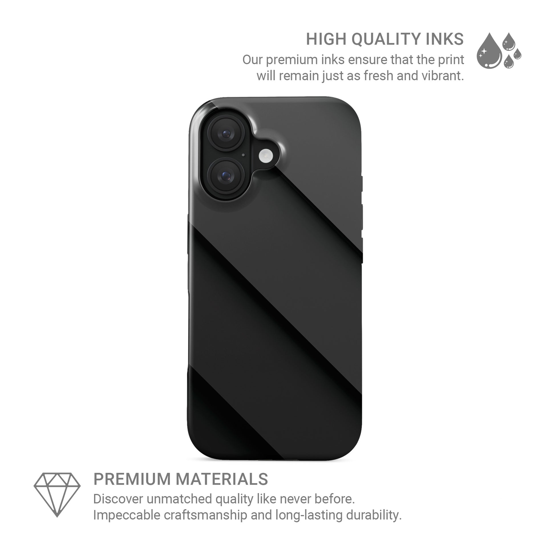 Black diagonal panel pattern printed on a glossy dual-layer MagSafe tough phone case with a sleek minimalist design.