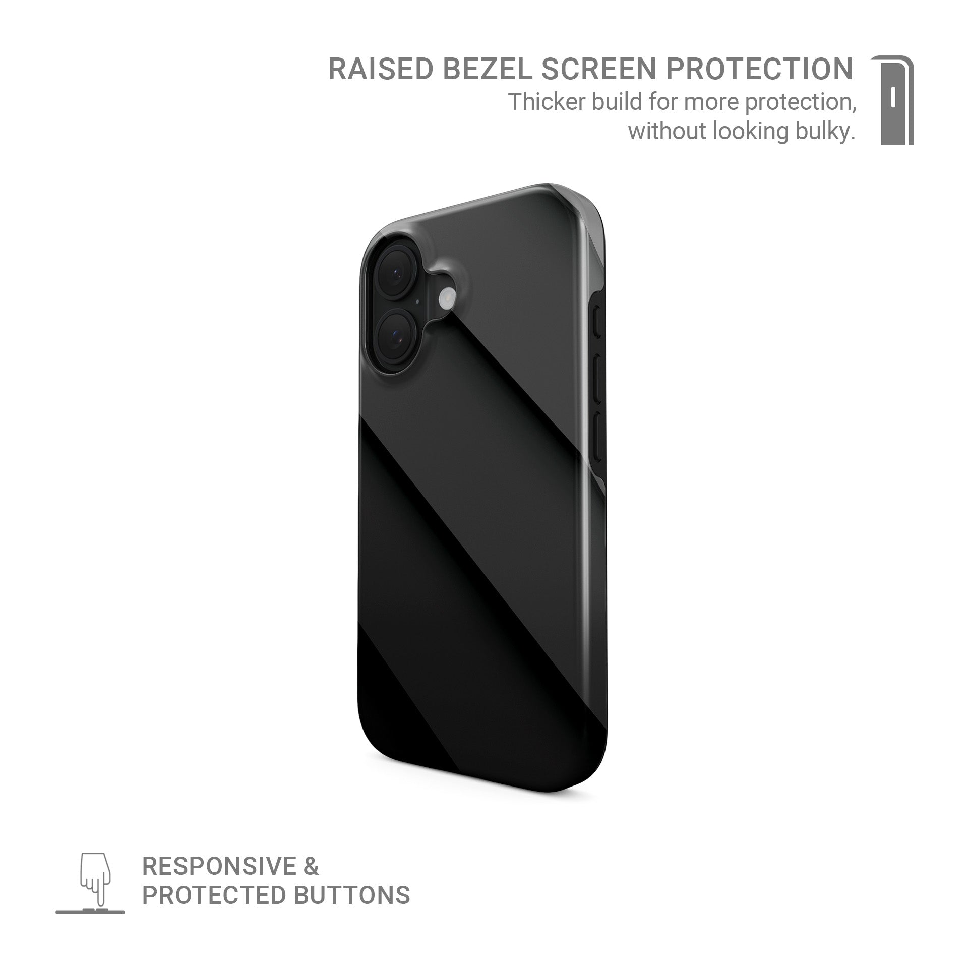 Black diagonal panel pattern printed on a glossy dual-layer MagSafe tough phone case with a sleek minimalist design.