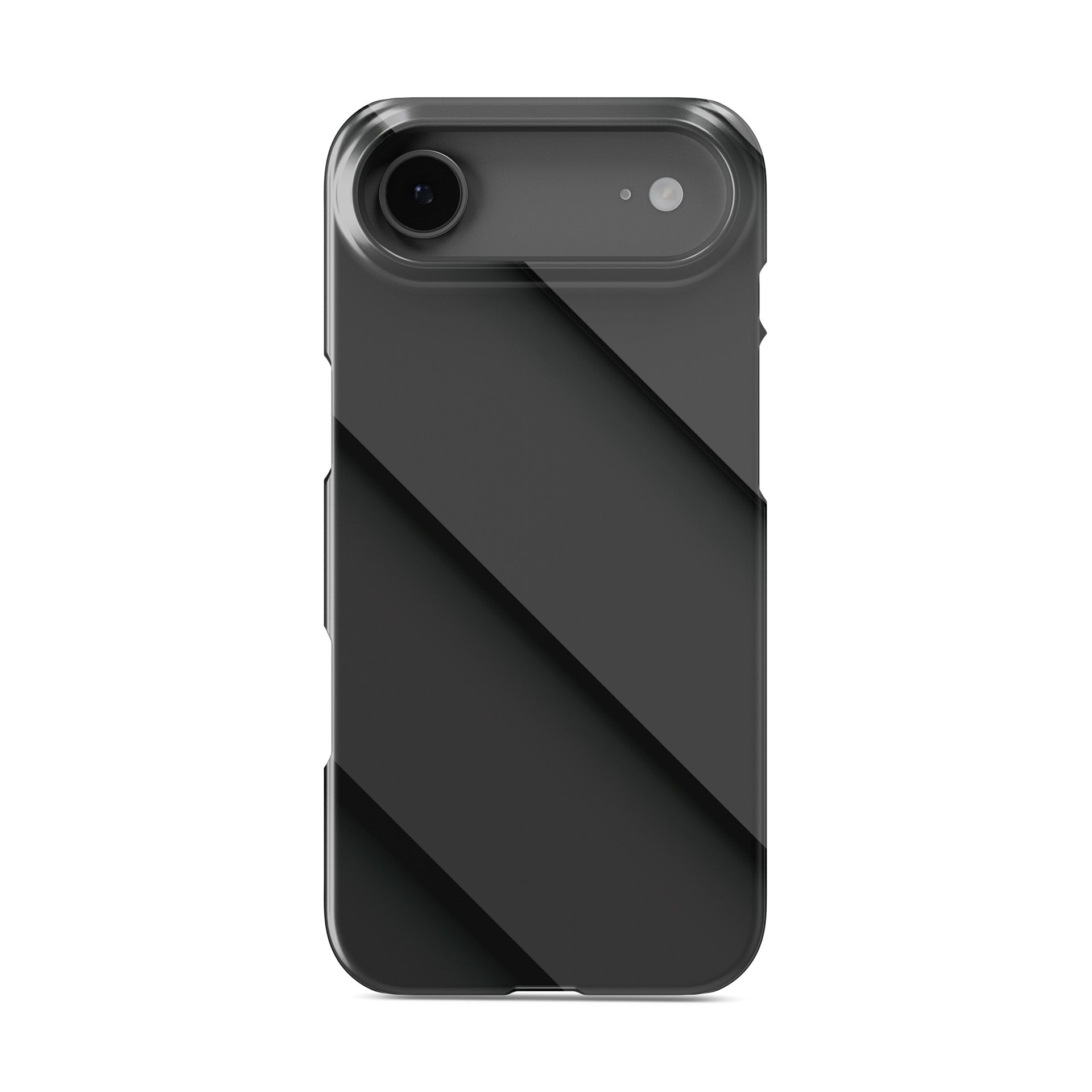 Smooth diagonal layered-panel artwork printed on a glossy slim snap phone case in matte black tones.