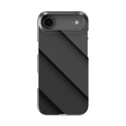 Smooth diagonal layered-panel artwork printed on a glossy slim snap phone case in matte black tones.