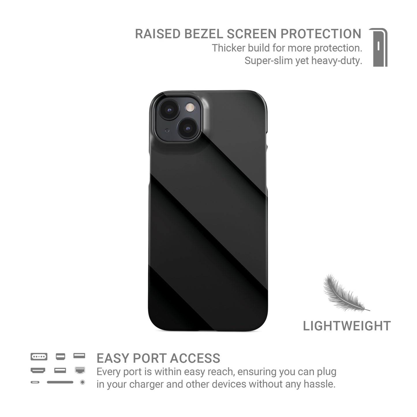Smooth diagonal layered-panel artwork printed on a glossy slim snap phone case in matte black tones.