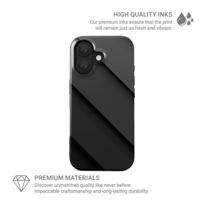 Matte black diagonal panel artwork with layered shadow effect printed on a modern tough phone case.