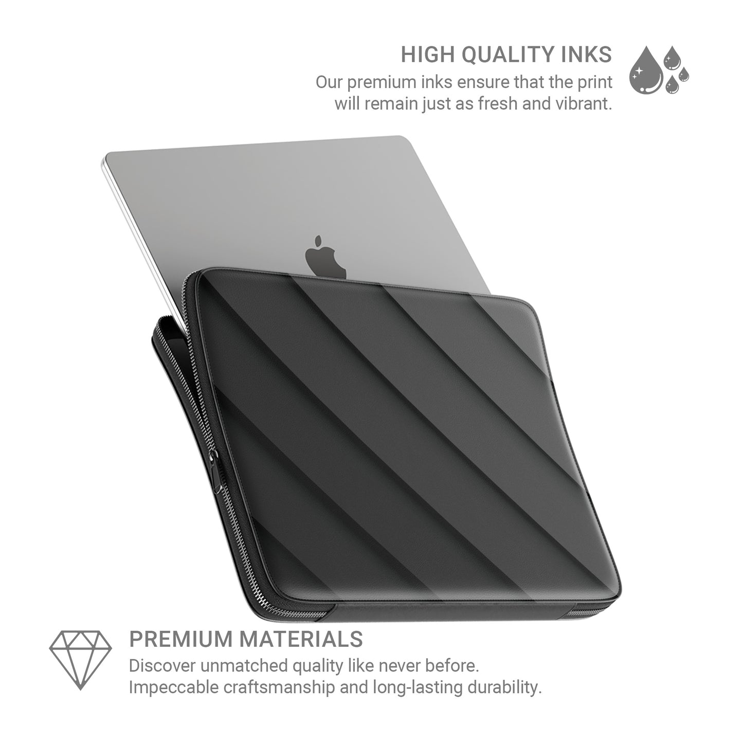Midnight Panels MacBook case with dark diagonal panel design and slim padded laptop sleeve finish
