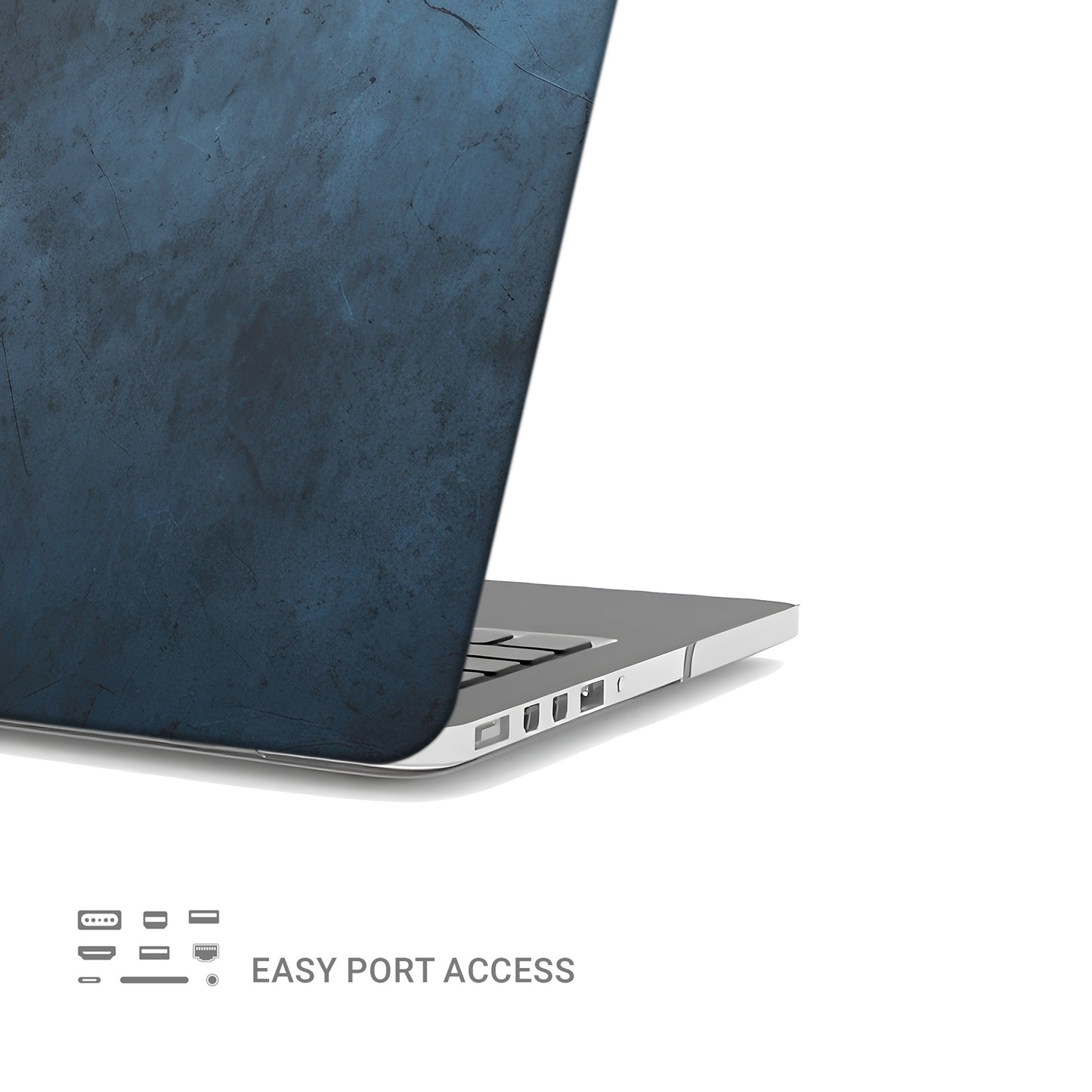 Midnight Smoke MacBook case with dark blue stone texture and slim matte hard shell design