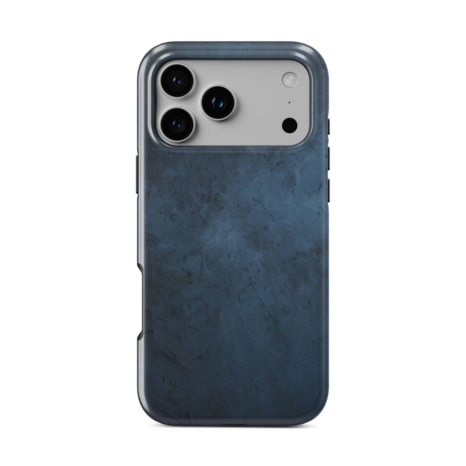 Moody blue smoky textured MagSafe tough phone case with glossy finish and dual layer protection