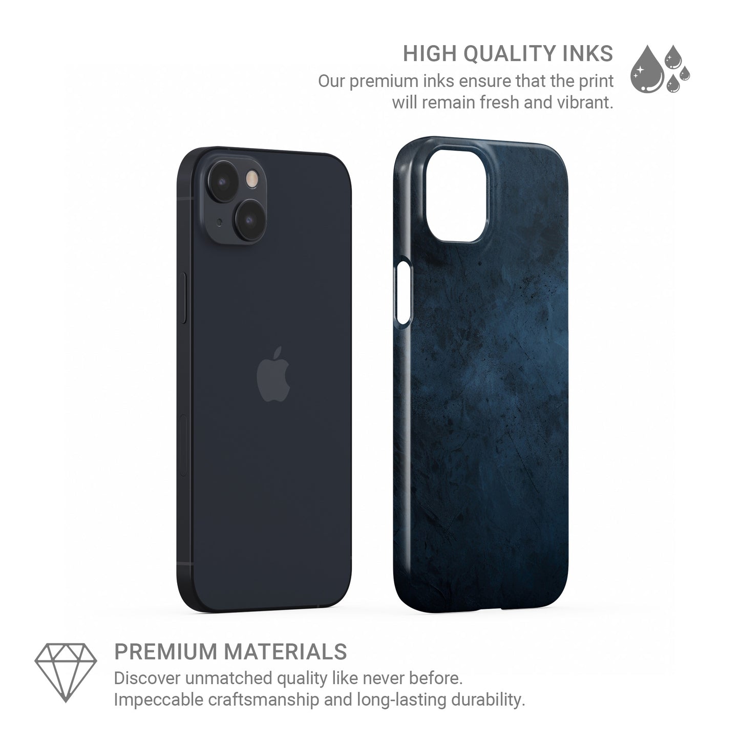 Moody blue smoky texture slim snap phone case with soft concrete inspired shading and a glossy finish