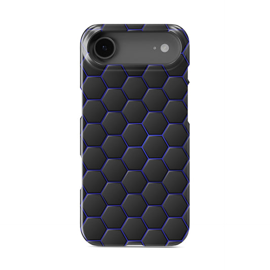 Midnight Voltage snap phone case with blue neon hexagon pattern on dark background