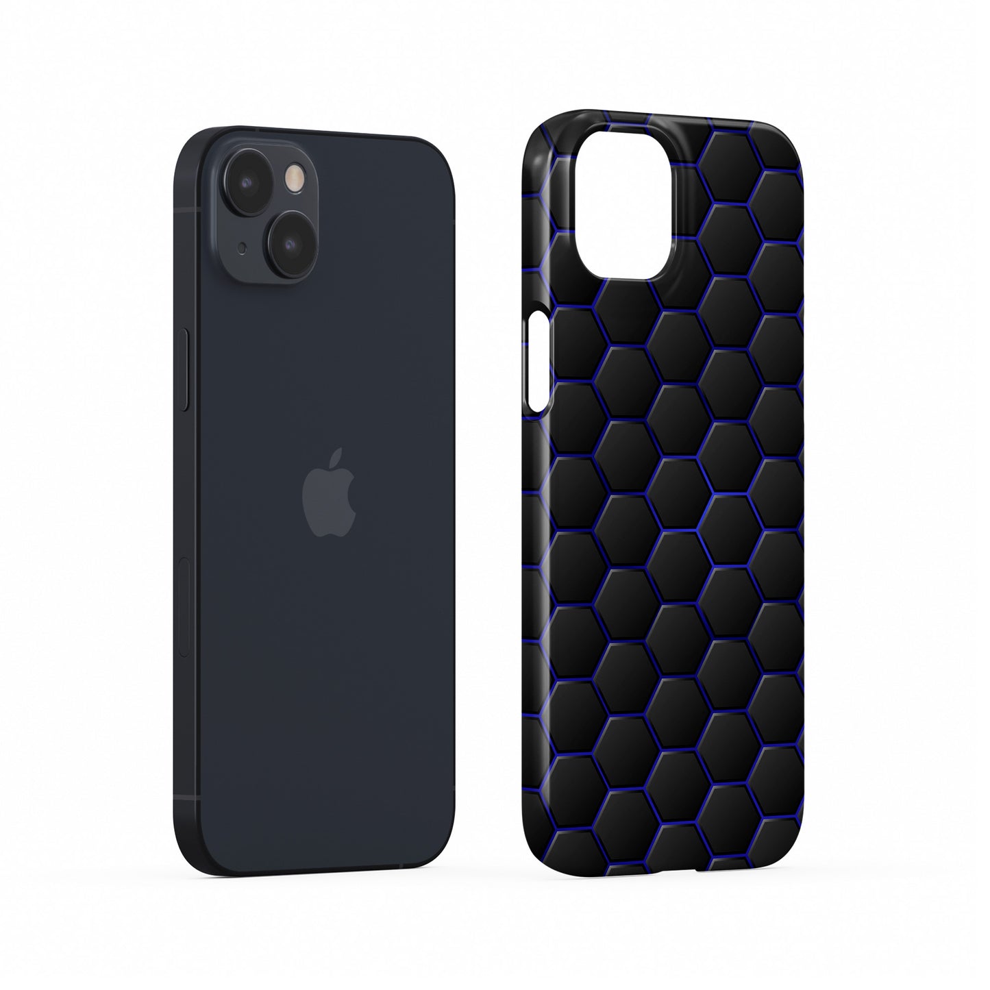Midnight Voltage snap phone case with blue neon hexagon pattern on dark background